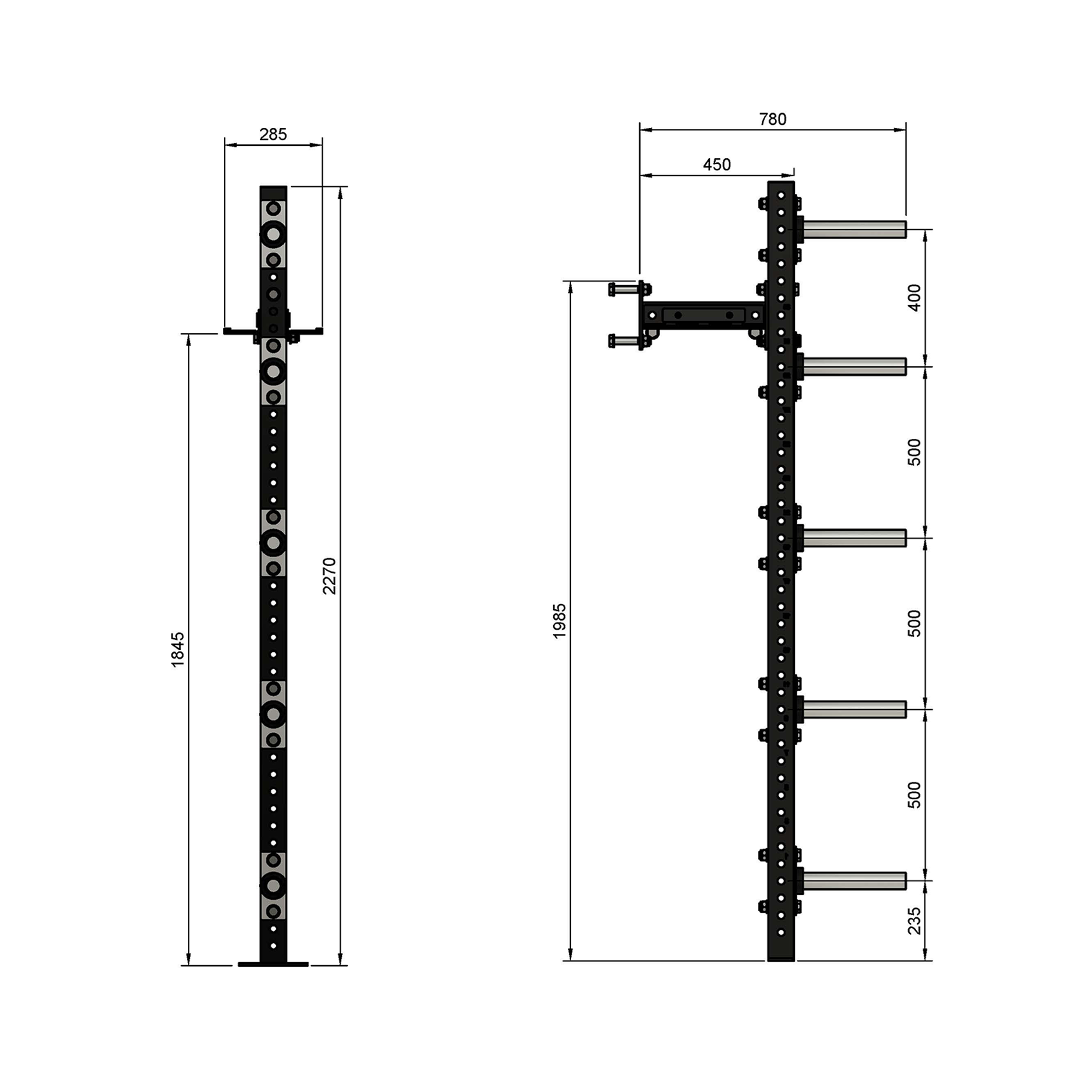 Wallmounted Plates Storage Rack 2270-375 Dimension