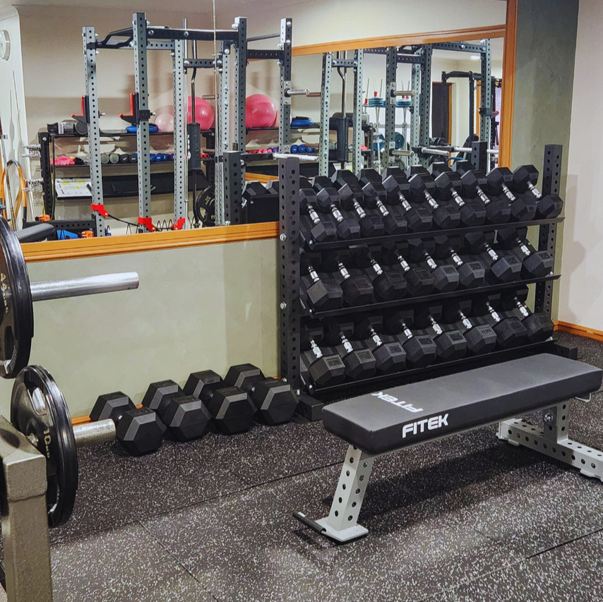 FITEK Hex Dumbbells on Custom Storage Rack
