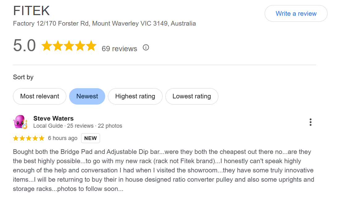 FITEK Google Review 5 Stars Steve Waters