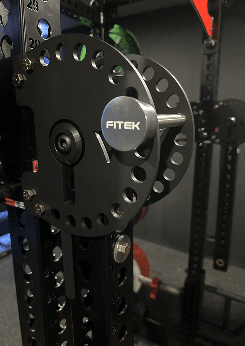 Customer setup showing the FITEK Gym Pin on a vendetta lever arm attachment