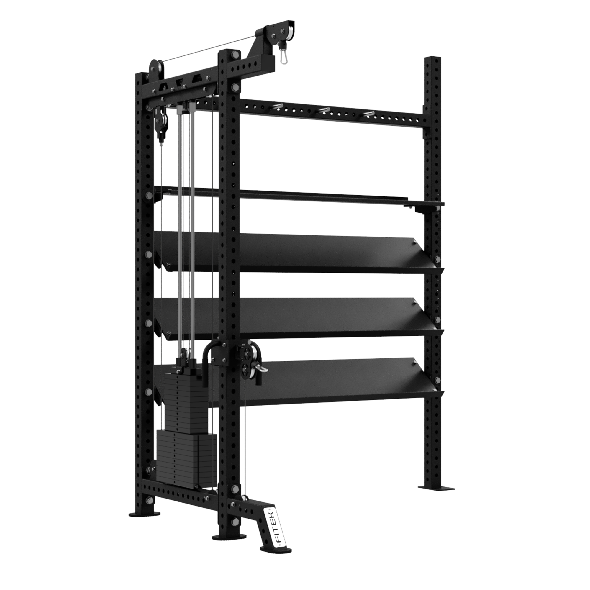 FITEK cable machine with integrated storage shelves render