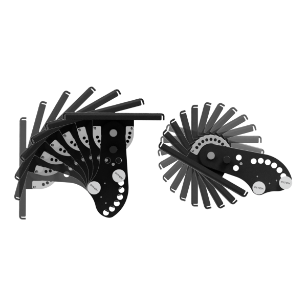 FITEK Utility Footplate demonstrating dual adjustability, featuring a 7-position adjustable bracket on the left and a 12-position rotating pedal on the right.