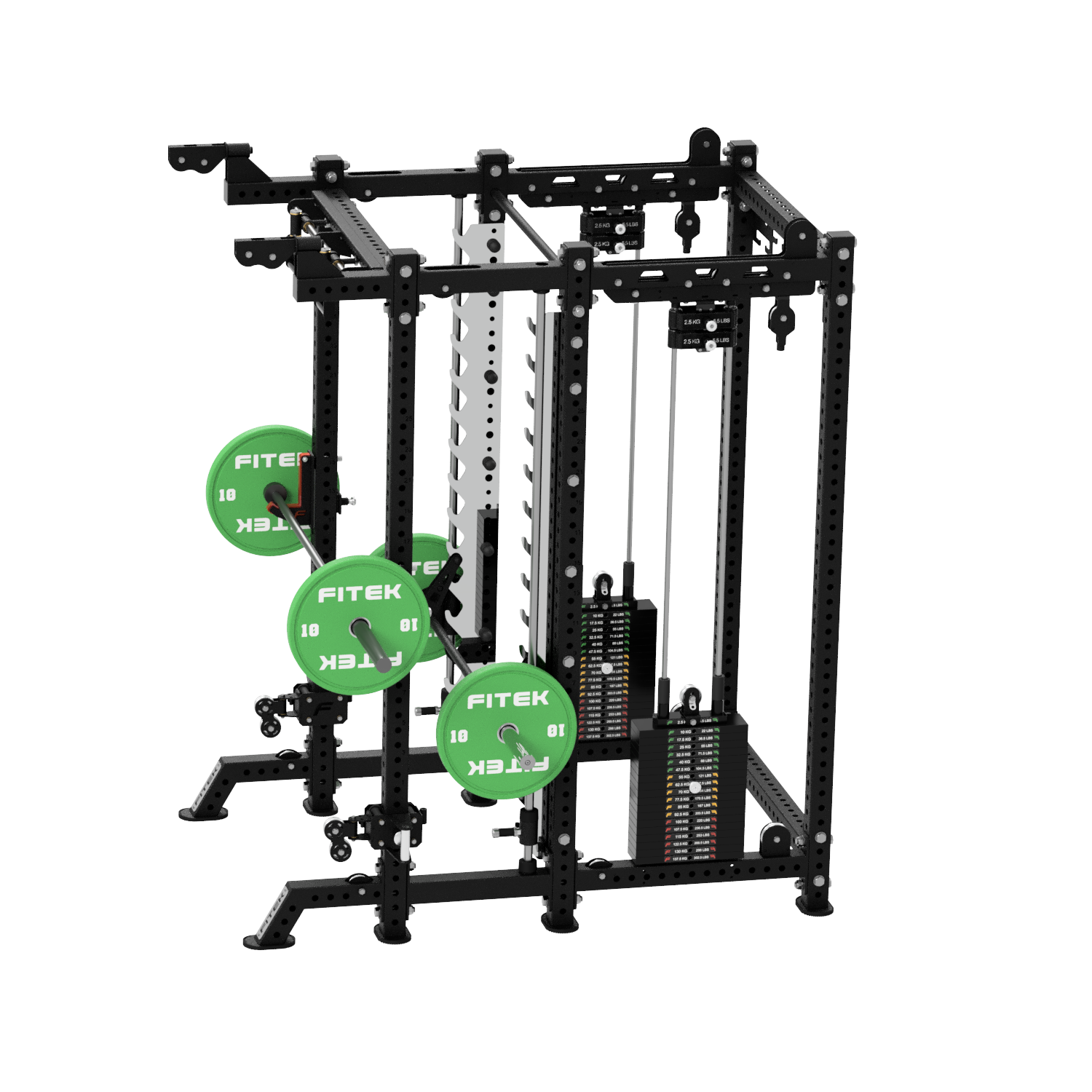 FITEK Smith Machine Extension fully loaded with bumper plates on both bars